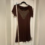 NWT Thanth Brown V Neck Short Sleeve Embroidered Mini Peasant boho Dress Size L Size L Photo 3