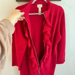 Chico's Chico’s 100% Boiled Wool Red Ruffle Front Zip Front Belted Jacket Size 2 Large Photo 5