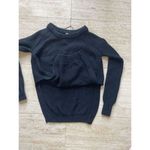Lululemon  Sweater Sz 4 Merino Wool Chunky Cable Knit‎ Pullover Side Slits Black Photo 5