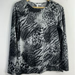 Womans Emily Daniel’s Long Sleeve Pullover Sweater Small Animal Print Crew Neck Black Photo 0