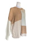 Lands' End White Beige Colorblock Cable Knit Oversize Fisherman Sweater Sz Large Photo 2