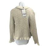 ZARA NEW Cream Beige Ribbed Knit Collared Fuzzy Open Cardigan Sweater Top Size L Photo 1