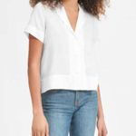 Theory white casual button front double pocket short sleeve rayon top Photo 0