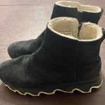 Sorel Out N About Waterproof Suede Booties Black 7.5 Faux Fur Lined Winter Photo 0