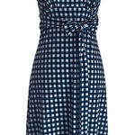Leota Sleeveless Maternity Midi Dress Plaid Knit Tie Waist Blue Gray Small Photo 0