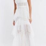 BCBGMAXAZRIA  Oly Tiered Ruffle Tulle Evening Gown Gardenia Womens Size 14 Photo 0