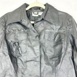 Newport News  Vintage Leather Jacket Size 12 Black Lined Braided Detail Biker Photo 2