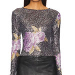 Free People NWT Intimately Gold Rush Black Combo Printed Sequin Long Sleeve Photo 0