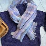 Vintage 60s Pastel Plaid Purple/Pink Fringe Mohair Wool Large 18x72 Rectangle Sc Purple Photo 0