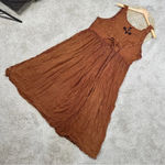 Embroidered Boho Dreas Burnout Velvet Velour Midi Dress in Orange Brown Size L Size L Photo 11