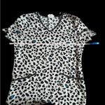 Scrubstar  Black and White Animal Print V-Neck Top Photo 3