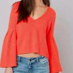 Free People XS Orange Damsel Cropped Bell Sleeve V-Neck Sweater Photo 1