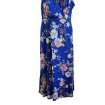 Lulus  Sleeveless Floral Wedding Guest Tie-Strap Wrap Midi Dress Blue Size Small Photo 4