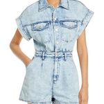 BLANK NYC  denim romper utility short sleeve button down pockets acid light wash Photo 0