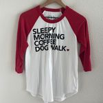 Chaser Sleepy Morning Coffee Dog Walk Graphic Baseball Tee T-Shirt Small Photo 0