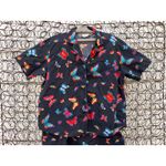 VTG Bechamel Butterfly All Over Print Button Up Blouse and Shorts Set Cotton 1X Black Photo 4