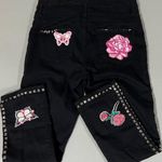 Black Silver Studded Spiked ‘The Distillers’ Punk Band Patch Roses Butterfly Butterflies Patches Stretch Denim High Waisted Jean Capris Pants Bottoms Size 11 💗 Photo 5