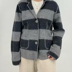 vintage 100% wool striped button down blazer jacket gray black size L Size L Photo 1
