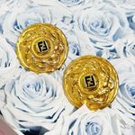 Fendi Authentic  Rare Vintage 80’s 18kt G.P FF Fendista XL Round Clip on Earrings Photo 11