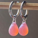 Handmade rose opaline teardrop Czech glass simple minimalist hoop earrings🩷 Photo 3