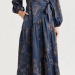 Ciebon Lilian Long Sleeve Satin Wrap Maxi Dress M Blue Size M Photo 0