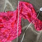 Free People  Ooh LaLa Pink Red Floral boho smocked chiffon Blouse Photo 7