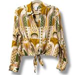 Nicole Miller  NEW YORK women’s medium v-neck tie front linen button up blouse Photo 8