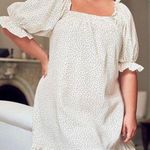 Eloquii White Polka Dot Smocked Front Ruffle Linen Mini Dress NWT Photo 2