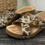 Vionic  Brown & Tan Snakeskin Print Danette Slip On Cork Heel Sandal Shoes 8 Photo 0