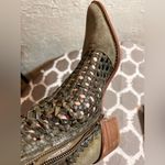 Free People  Suede Leather Boots Olive Woven Ankle Boots side zip US 8-8.5 EU 39 Photo 15