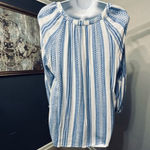 Brina & Em Colter Split Neck Boho Blue White Top Size Large Photo 4