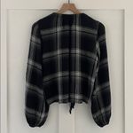 Bella Dahl  Ivy Tie Up Windowpane Grid Long Sleeve Plaid Gauze Blouse Size S Photo 2