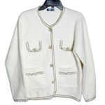 Snowflake Ivory ladylike Knit Jacket gold thread trim Size L / XL White Photo 0