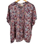 Three Dots   Women's Floral Top XL Boho‎ Prairie Peasant Cottagecore Tie Neck Photo 0