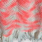 Vintage Hand Knit Chunky Knit Poncho Cape White Light Pastel Pink Zig Zag Stripe Photo 6