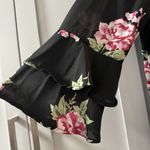 Seven Sisters  Black with Pink Rose Semi-Sheer V-Neck Low V Back with Tie Blouse‎ Photo 5
