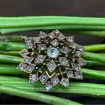 Vintage Unsigned Starburst Snowflake Rhinestones Brooch Photo 4