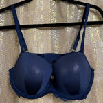 Victoria's Secret  Navy Blue Shimmer Sparkle Dream Angels Lined Demi Bra 34DD Photo 0