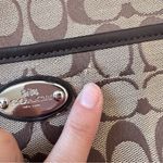 Coach Brown Tan Signature Canvas Crossbody Bag Handbag Purse Leather Trim Photo 2