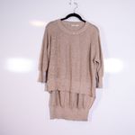 Mes Demoiselles Paris Cotton Cashmere Knit High Low Hem Crew Neck Sweater Beige Photo 0