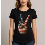 Vintage Grunge Americana Flag Peace Sign Graphic Tee Black T Photo 0