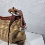 Brighton Tweed Purse Braided Leather Trim Heart Charm Brown Tan Check Photo 6