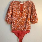 Free People  Dessa Rust Red Combo Floral Short Sleeve Bodysuit Photo 2