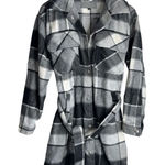 BLANK NYC Flannel Jacket Size Small Gray Tie Front Black Buttoned Long Sleeve Photo 0