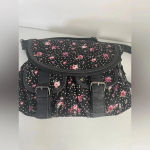 Olsenboye  Floral Crossbody Bag Corduroy Black Pink Leather Strap GUC! 0096‎ Photo 1