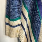 Poof! Cream and Blue Striped Cardigan Sweater with Fringe Photo 6