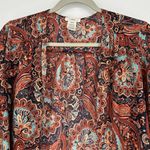 Caslon  Boho Kimono Cover Up Oversized Paisley Orange Blue Open Front Size XS/S Photo 1