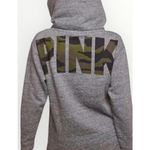 PINK - Victoria's Secret Victoria Secret PINK Gray Fleece Pullover Hoodie Large Camo Logo On Back Medium Photo 2