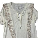 cupio NEW  Linen Blend Ruffle Embroidered Trim Blouse Coastal Feminine Boho XL Photo 2