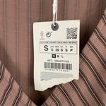 ZARA New  Ruffled Ruched Dress V-Neck Short Sleeve Midi Brown Stripe Photo 15